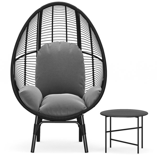 Dakota Fields Patio PE Wicker Egg Chair with Cushion and Side Table Wayfair Canada
